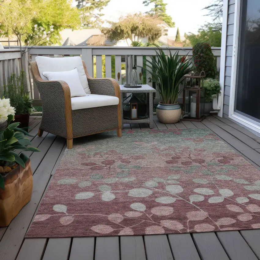 Blush And Emerald Floral Washable Indoor Outdoor Area Rug Photo 5