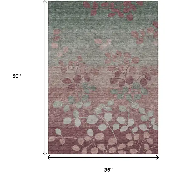 Blush And Emerald Floral Washable Indoor Outdoor Area Rug Photo 9