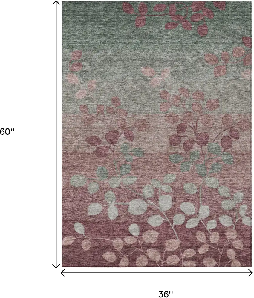 Blush And Emerald Floral Washable Indoor Outdoor Area Rug Photo 9