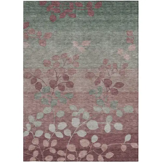 Blush And Emerald Floral Washable Indoor Outdoor Area Rug Photo 3