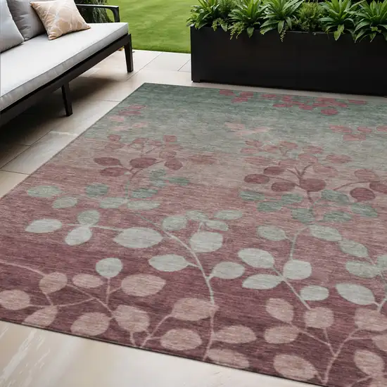 Blush And Emerald Floral Washable Indoor Outdoor Area Rug Photo 2