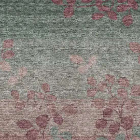 Blush And Emerald Floral Washable Indoor Outdoor Area Rug Photo 4