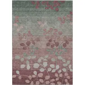 Photo of Blush And Emerald Floral Washable Indoor Outdoor Area Rug