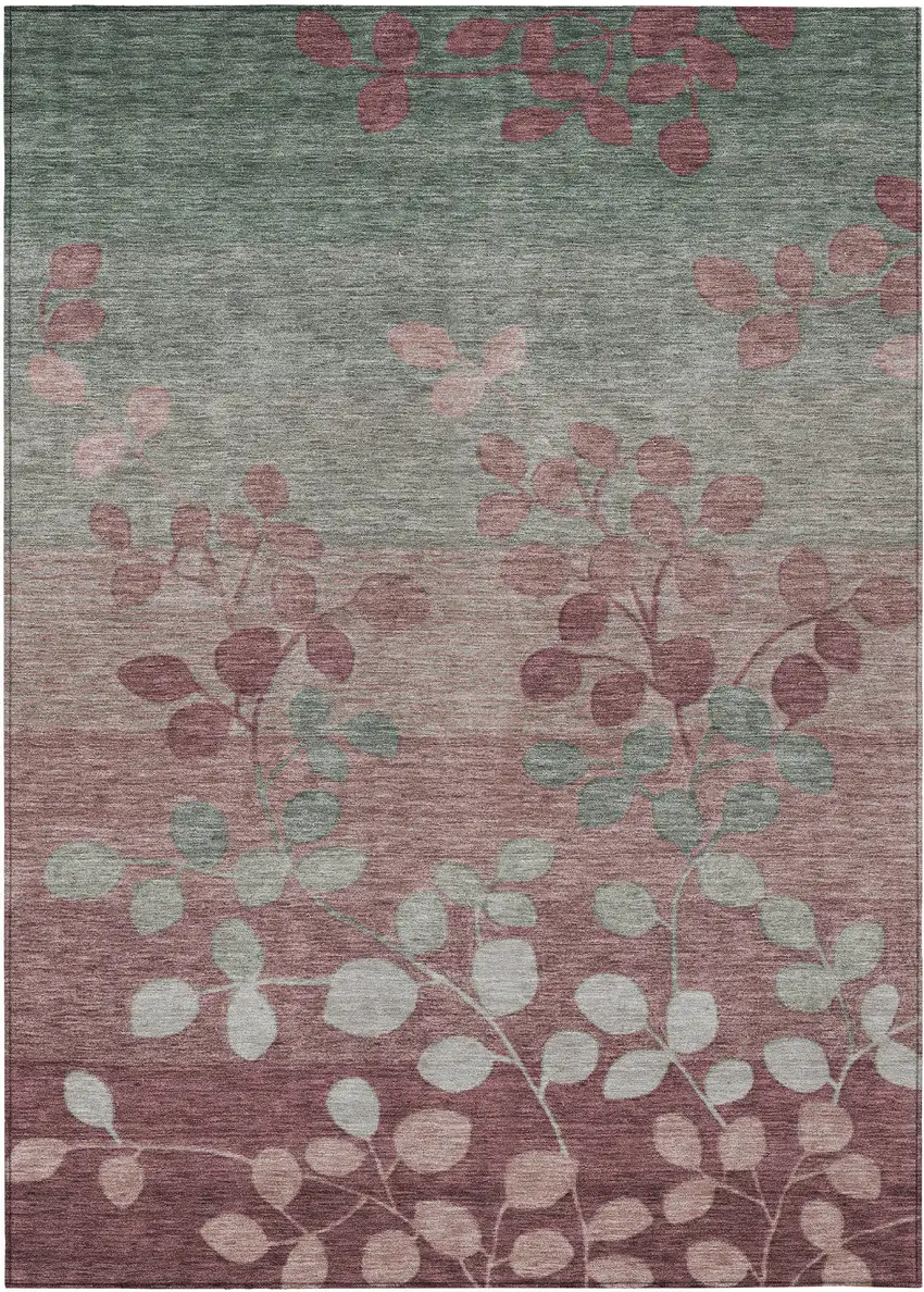 Blush And Emerald Floral Washable Indoor Outdoor Area Rug Photo 1
