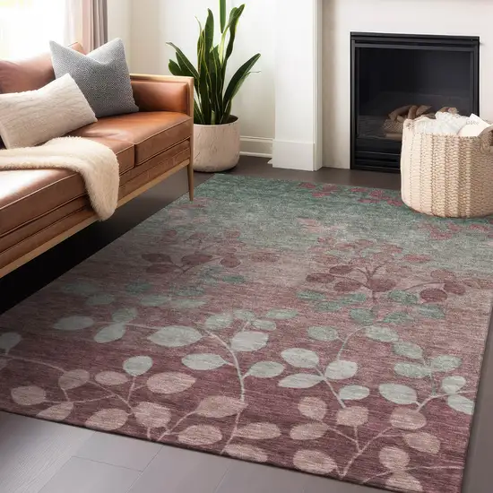 Blush And Emerald Floral Washable Indoor Outdoor Area Rug Photo 6