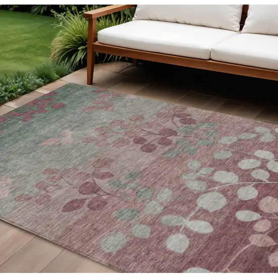 Blush And Emerald Floral Washable Indoor Outdoor Area Rug Photo 2