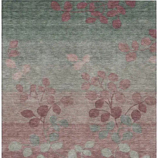 Blush And Emerald Floral Washable Indoor Outdoor Area Rug Photo 9