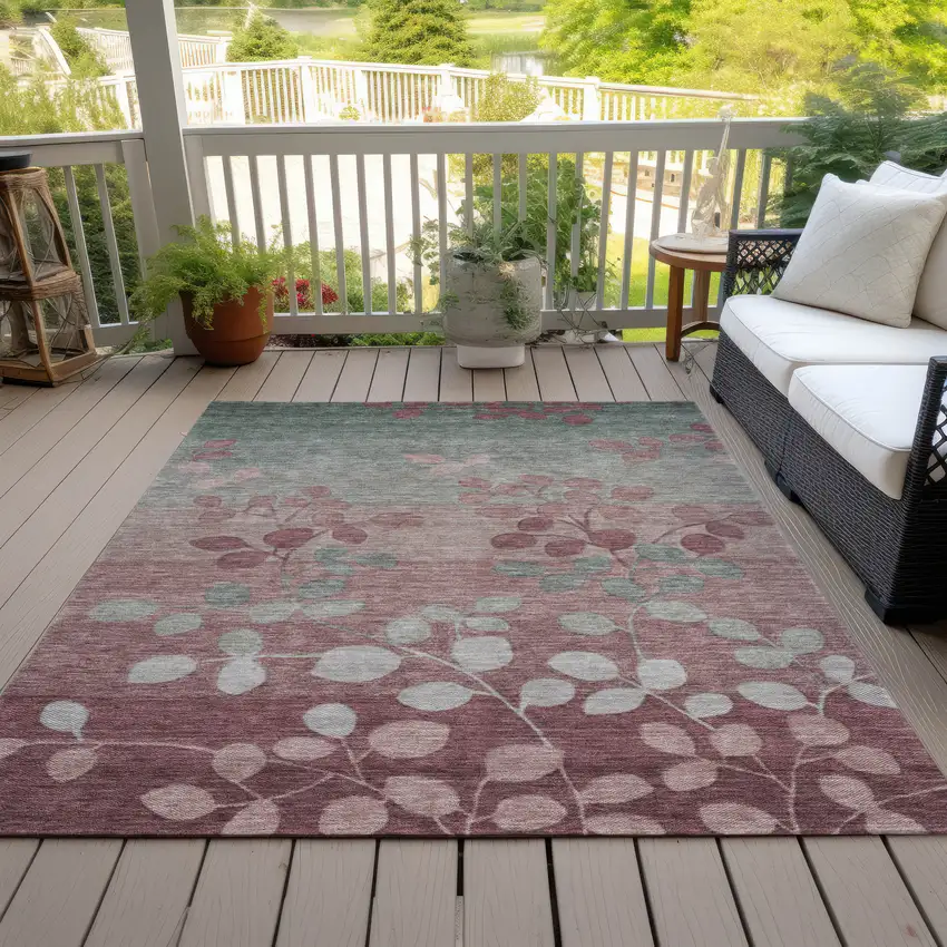 Blush And Emerald Floral Washable Indoor Outdoor Area Rug Photo 8