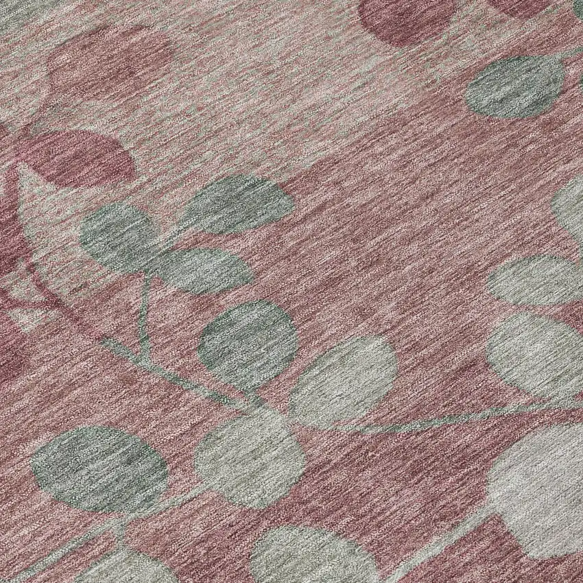 Blush And Emerald Floral Washable Indoor Outdoor Area Rug Photo 9