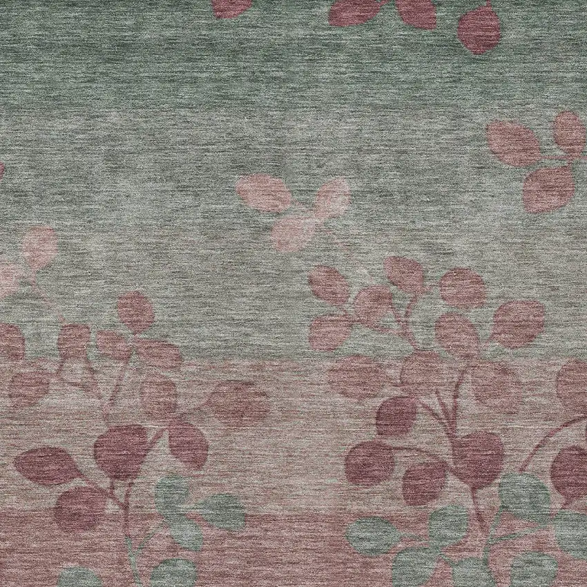 Blush And Emerald Floral Washable Indoor Outdoor Area Rug Photo 7