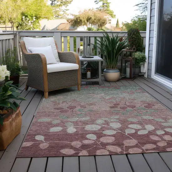 Blush And Emerald Floral Washable Indoor Outdoor Area Rug Photo 5