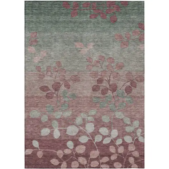 Blush And Emerald Floral Washable Indoor Outdoor Area Rug Photo 1