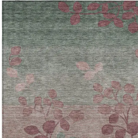 Blush And Emerald Floral Washable Indoor Outdoor Area Rug Photo 9