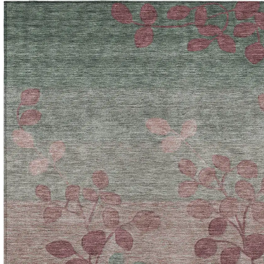 Blush And Emerald Floral Washable Indoor Outdoor Area Rug Photo 9