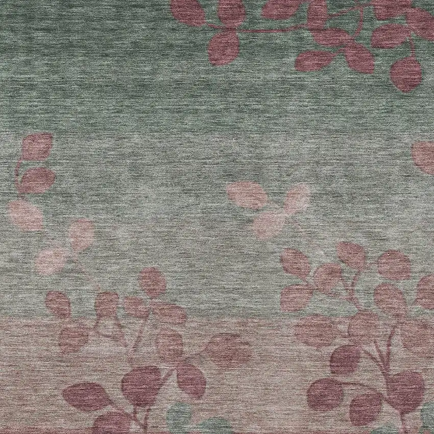 Blush And Emerald Floral Washable Indoor Outdoor Area Rug Photo 4
