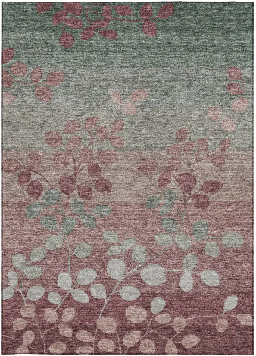 Blush And Emerald Floral Washable Indoor Outdoor Area Rug Photo 4