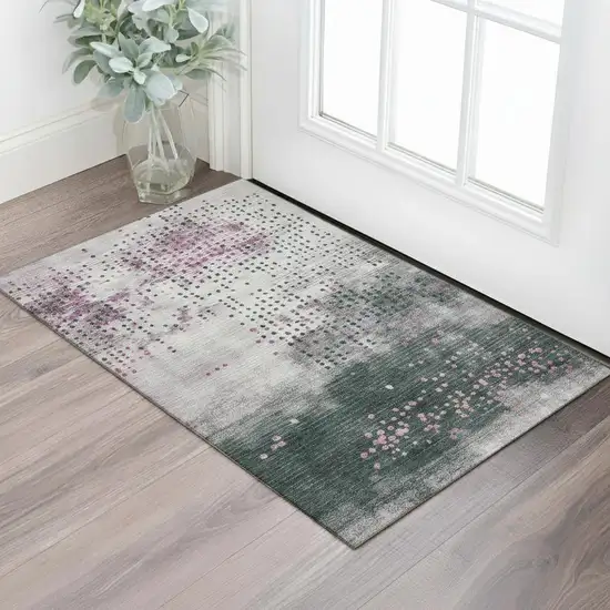 Blush And Emerald Geometric Washable Area Rug With UV Protection Photo 2