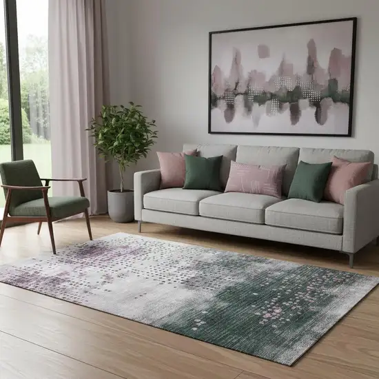 Blush And Emerald Geometric Washable Area Rug With UV Protection Photo 2