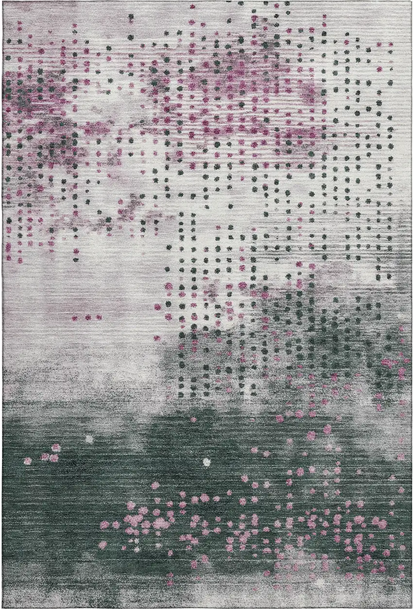 Blush And Emerald Geometric Washable Area Rug With UV Protection Photo 1