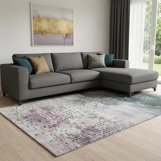 Blush And Emerald Geometric Washable Area Rug With UV Protection Photo 2