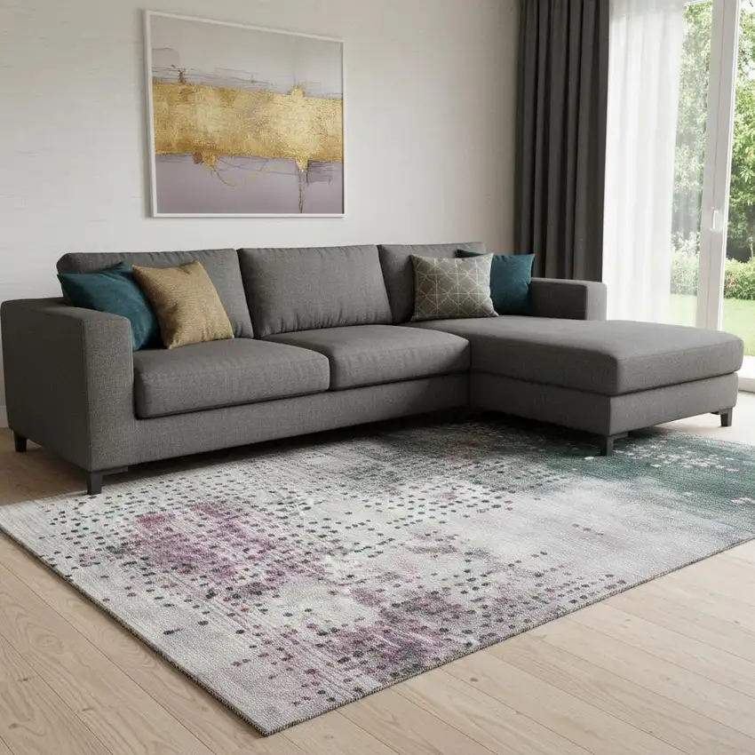 Blush And Emerald Geometric Washable Area Rug With UV Protection Photo 2