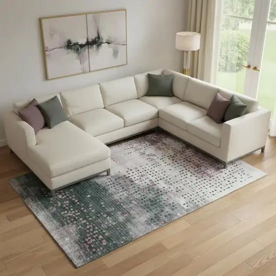 Blush And Emerald Geometric Washable Area Rug With UV Protection Photo 2