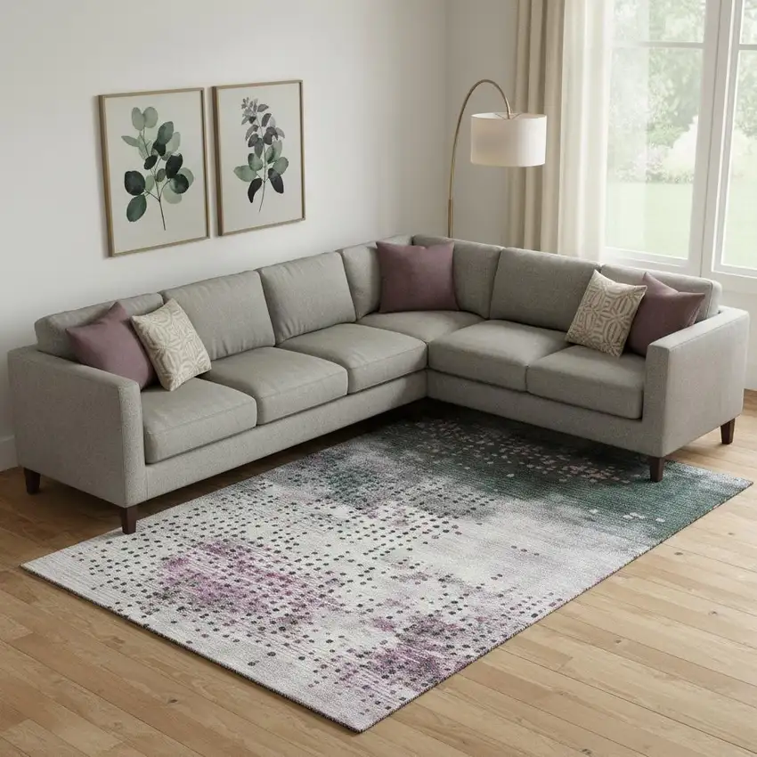 Blush And Emerald Geometric Washable Area Rug With UV Protection Photo 2