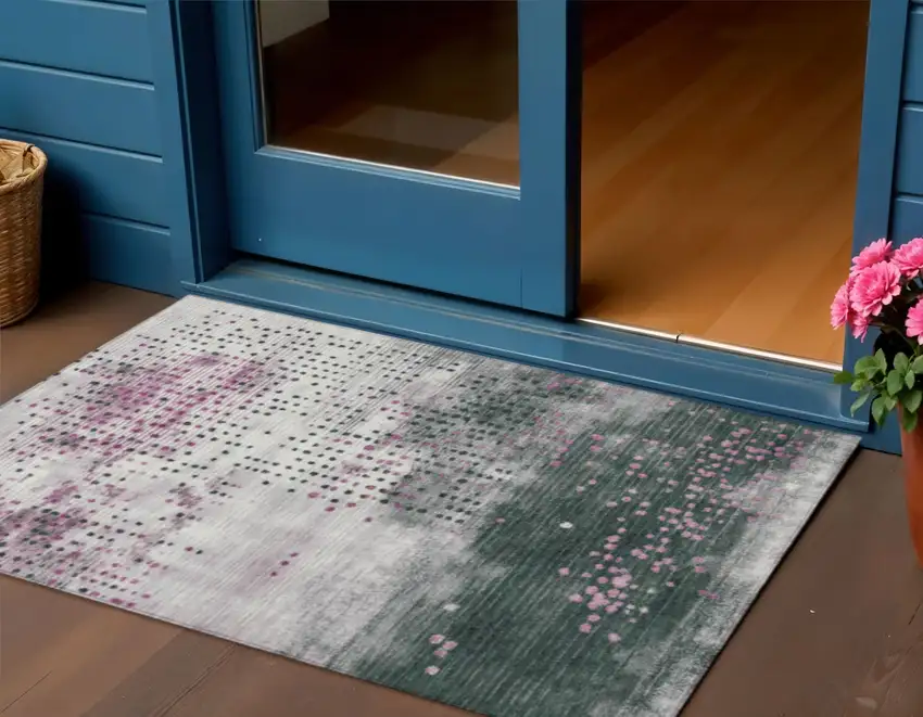 Blush And Emerald Geometric Washable Indoor Outdoor Area Rug Photo 2