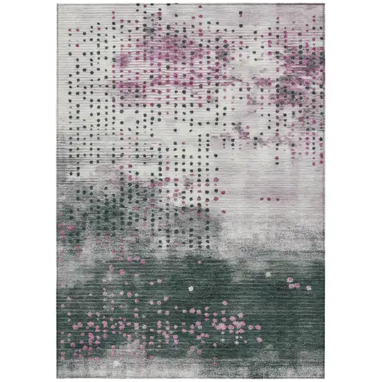 Blush And Emerald Geometric Washable Indoor Outdoor Area Rug Photo 1