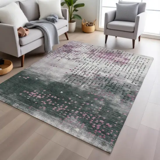 Blush And Emerald Geometric Washable Indoor Outdoor Area Rug Photo 5