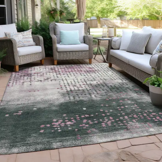 Blush And Emerald Geometric Washable Indoor Outdoor Area Rug Photo 4