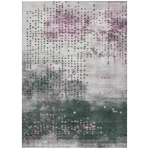 Photo of Blush And Emerald Geometric Washable Indoor Outdoor Area Rug