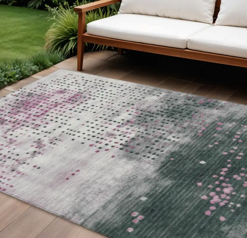 Blush And Emerald Geometric Washable Indoor Outdoor Area Rug Photo 2