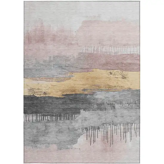 Blush And Gold Abstract Washable Indoor Outdoor Area Rug Photo 1