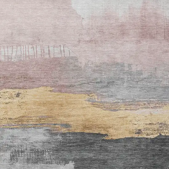 Blush And Gold Abstract Washable Indoor Outdoor Area Rug Photo 9