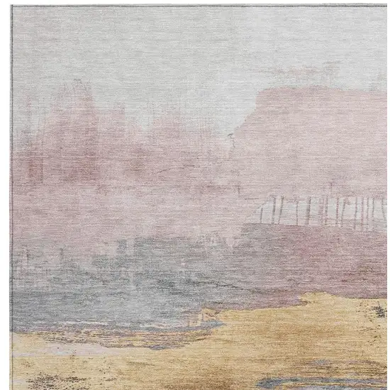 Blush And Gold Abstract Washable Indoor Outdoor Area Rug Photo 3
