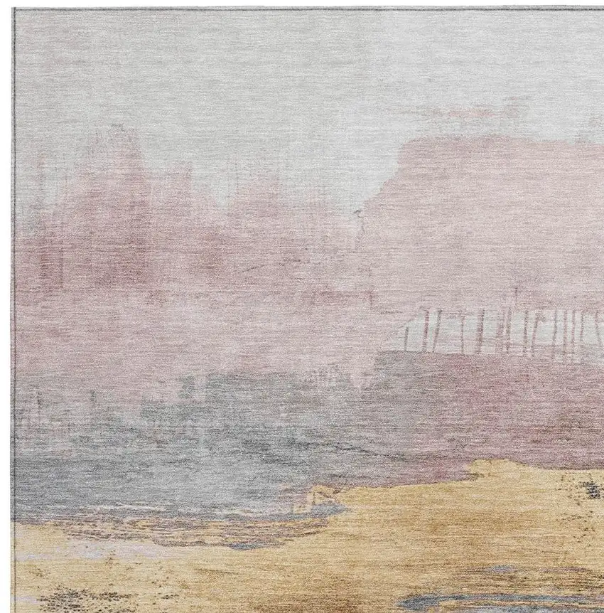 Blush And Gold Abstract Washable Indoor Outdoor Area Rug Photo 3