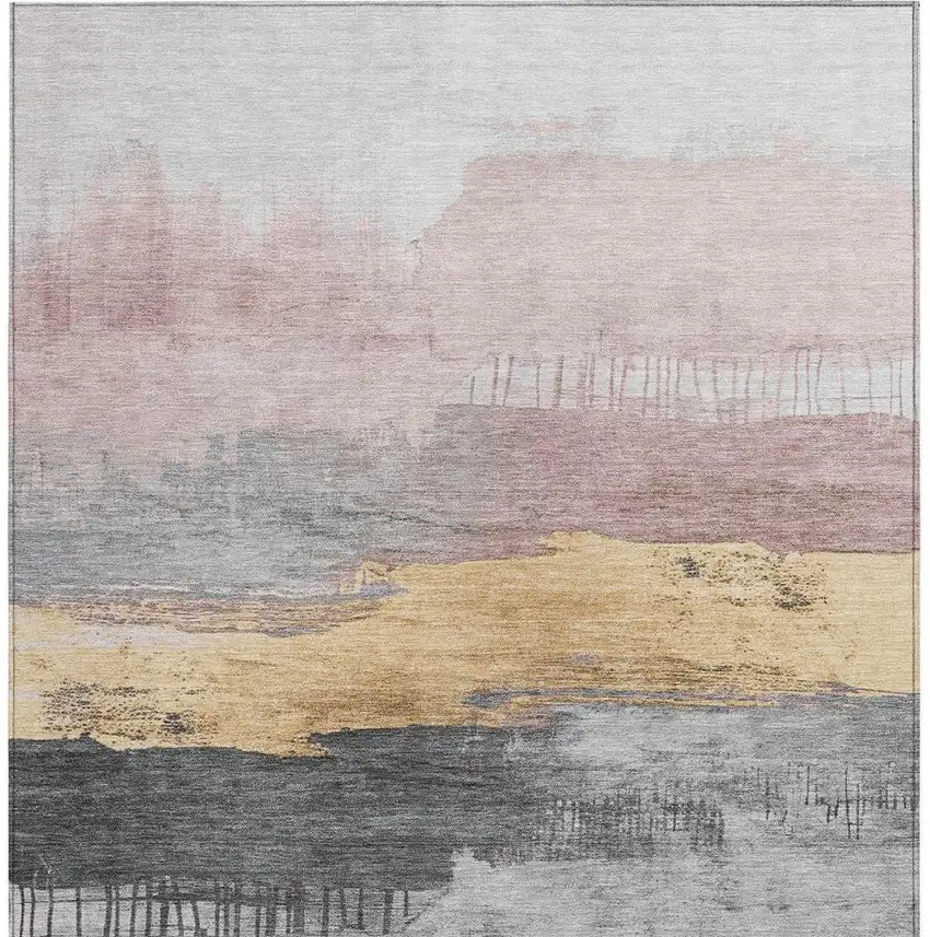 Blush And Gold Abstract Washable Indoor Outdoor Area Rug Photo 3