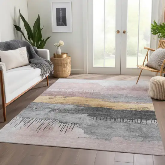 Blush And Gold Abstract Washable Indoor Outdoor Area Rug Photo 5