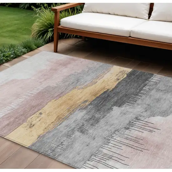 Blush And Gold Abstract Washable Indoor Outdoor Area Rug Photo 2