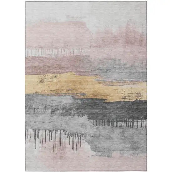 Blush And Gold Abstract Washable Indoor Outdoor Area Rug Photo 7