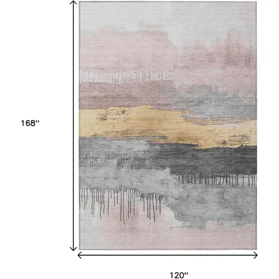 Blush And Gold Abstract Washable Indoor Outdoor Area Rug Photo 9