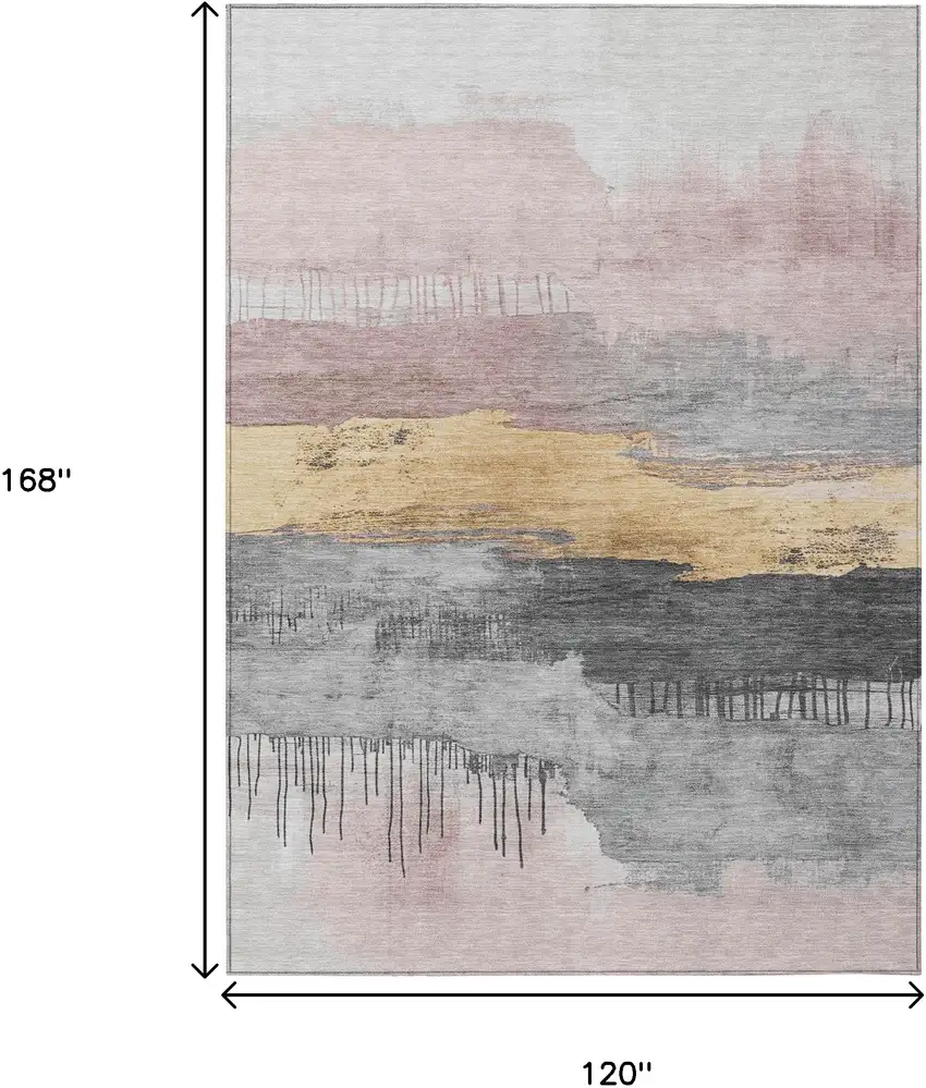 Blush And Gold Abstract Washable Indoor Outdoor Area Rug Photo 9