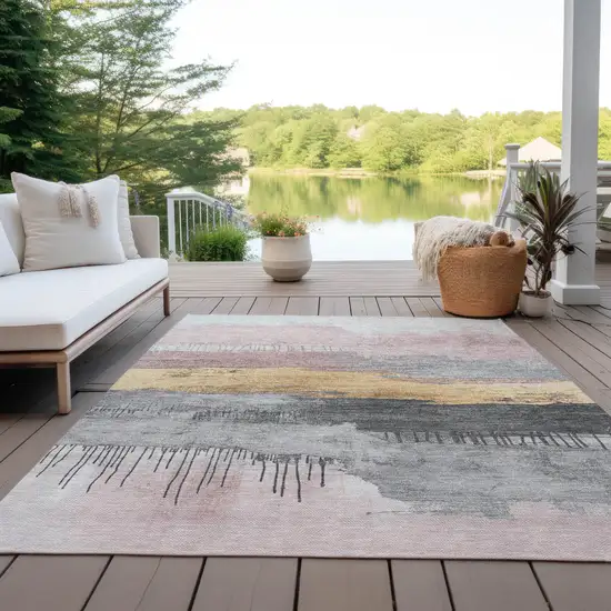 Blush And Gold Abstract Washable Indoor Outdoor Area Rug Photo 4