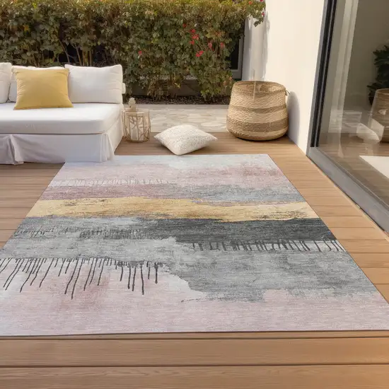 Blush And Gold Abstract Washable Indoor Outdoor Area Rug Photo 6