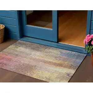 Photo of Blush And Gold Abstract Washable Indoor Outdoor Area Rug