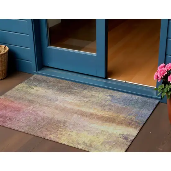 Blush And Gold Abstract Washable Indoor Outdoor Area Rug Photo 1