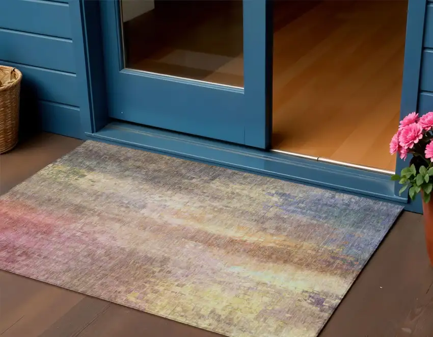 Blush And Gold Abstract Washable Indoor Outdoor Area Rug Photo 1