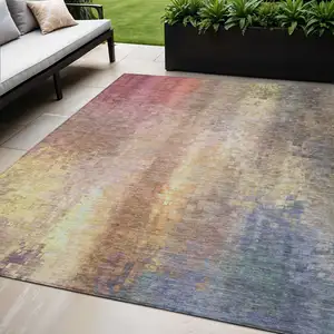 Photo of Blush And Gold Abstract Washable Indoor Outdoor Area Rug