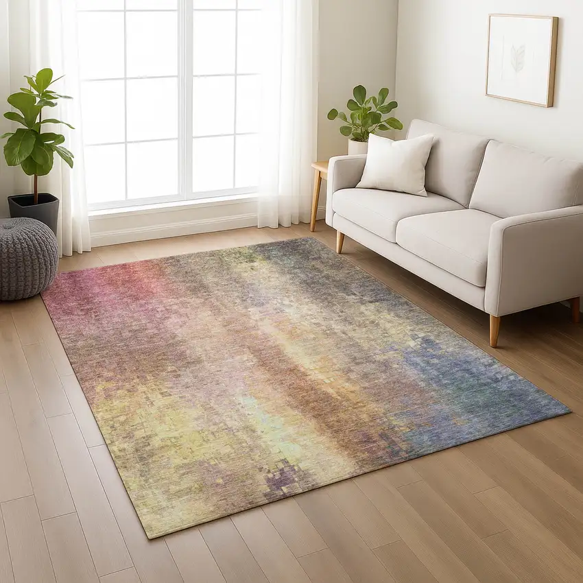 Blush And Gold Abstract Washable Indoor Outdoor Area Rug Photo 9